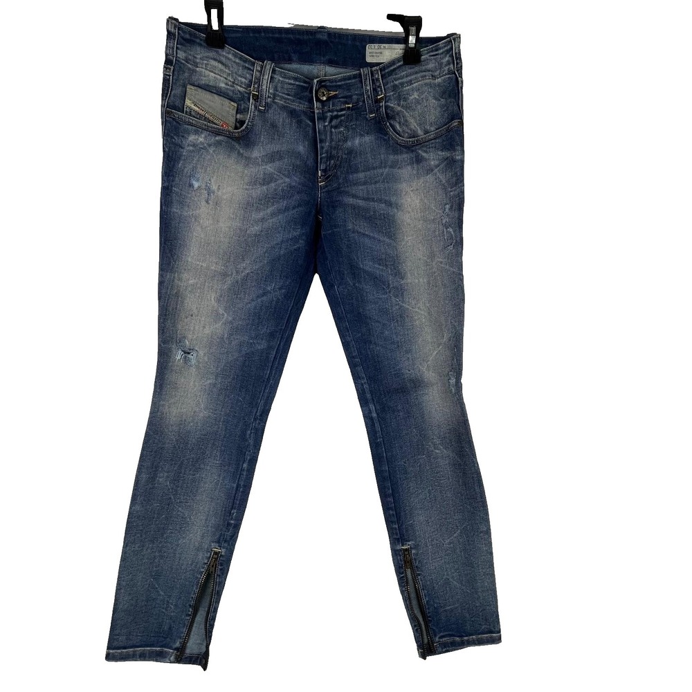 Diesel Zatiny 30x32 Low Rise Flare Jeans Italy Stretch Zip Cuff Distressed